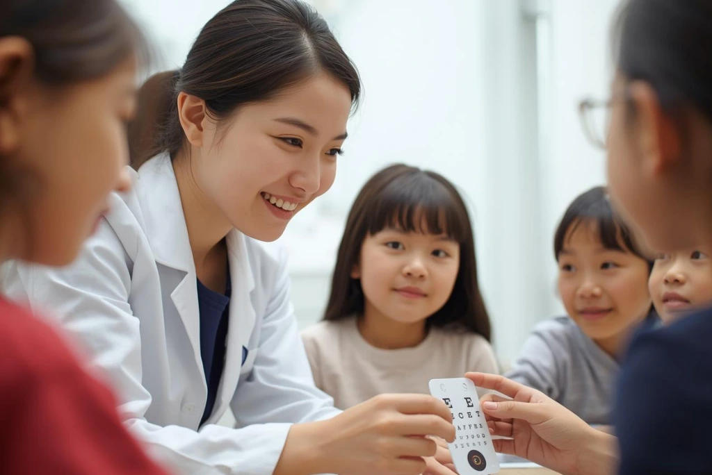 Optometrist performing myopia control assessment